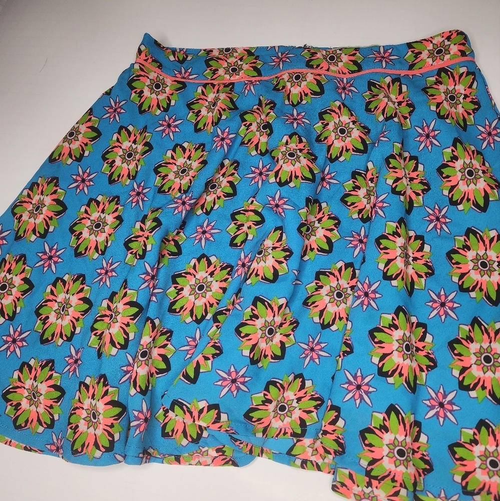 Flying Tomato Neon Blue Geometric Floral Colorful Skirt Medium Flare